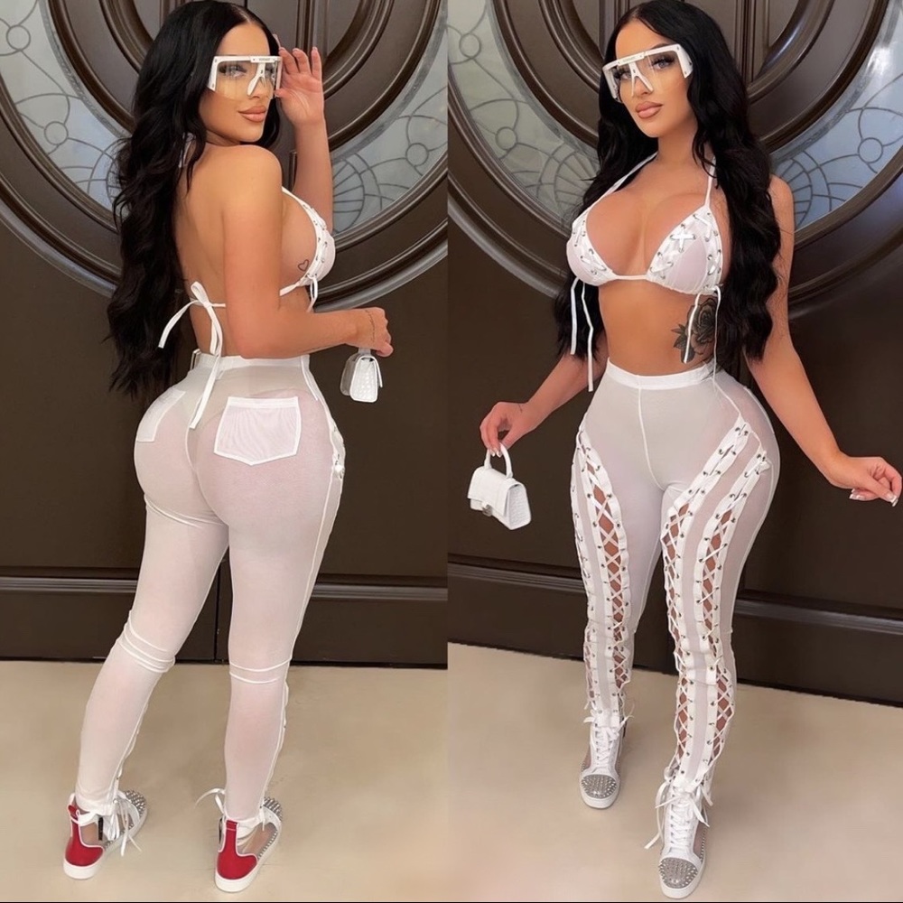 Maui Laced Bikini Pants Set (White)